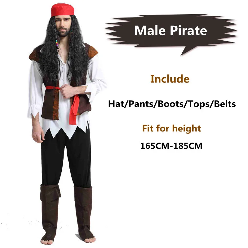 Jack Pirate Costumes Male Captain for Sparrow of The Caribbean Costume Pirates Clothes Set Women Men Adult Halloween Cosplay images - 6