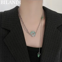 bilandi fashion jewelry green series synthetic stone pendant necklace 2022 new trend vintage chain necklace for women gifts