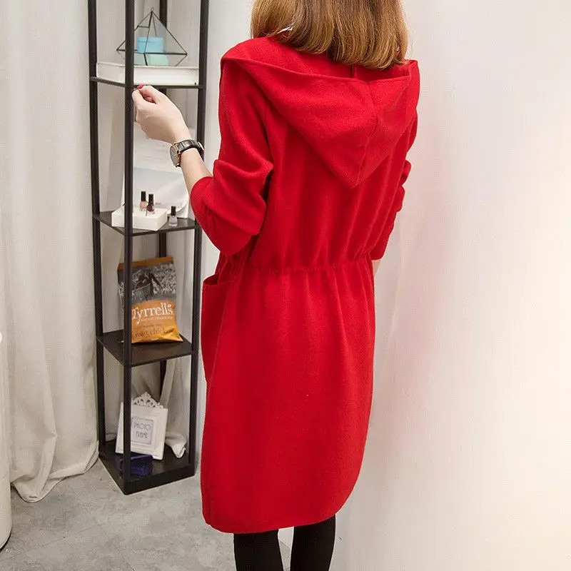 2022 Spring Autumn Women Belt Loose Hooded Knitted Long Cardigan Sweater Jacket Female Casual Warm Tricot Coat Casaco Mujer K109 |