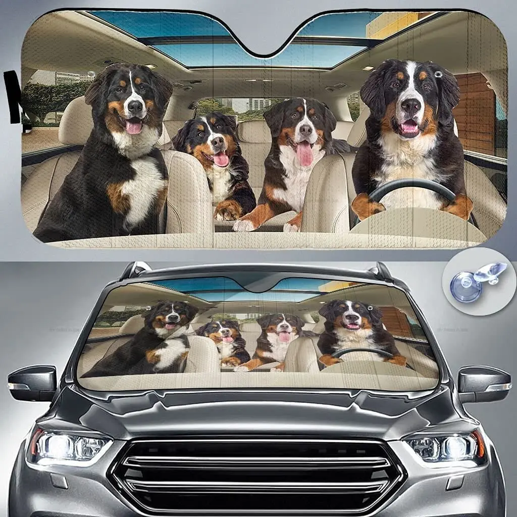 

Bernese Mountain Family Driving Dog Lover Car Sunshade Windshield Window Car Windshield Auto Visor