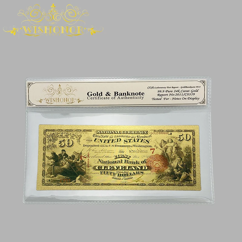 

2022 America 24K Gold Foil Fake Paper Money US Dollars Banknotes With Plastic Frame For Collection