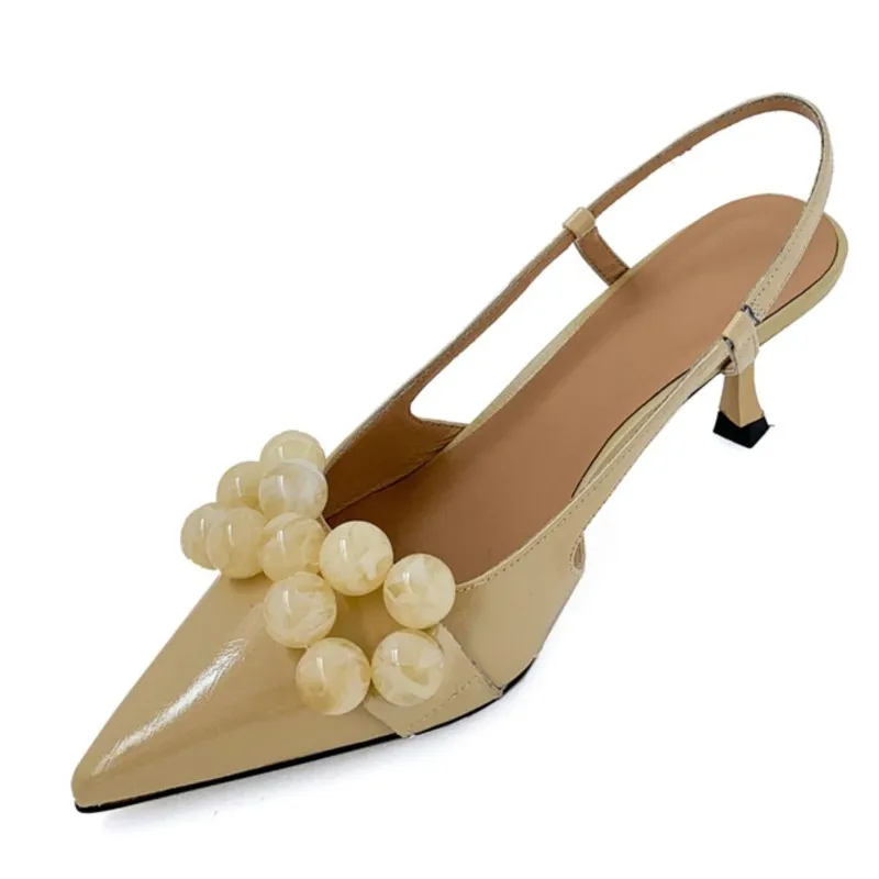 

Dilalula Women Sandals Elegant New String Bead Pumps Summer Genuine Leather Pointed Toe Thin Heels Party Wedding Shoes Woman