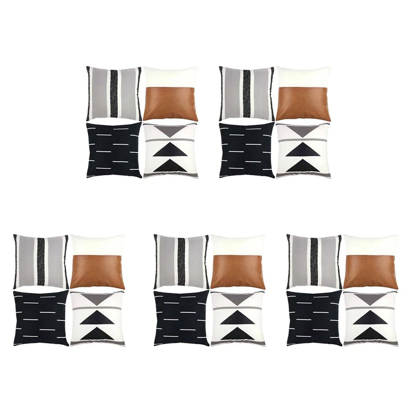 

20Pcs 18X18 Inch Modern Design Short Plush Black White Geometric Faux Leather Set (18 Inch X 18 Inch)