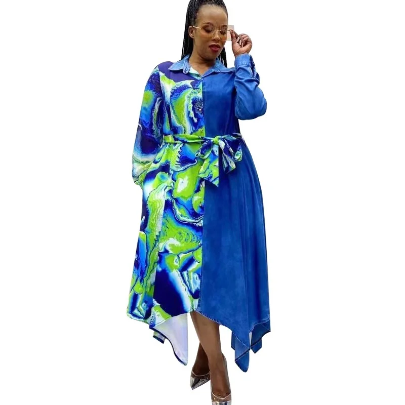

Long African Shirt Dress Women Single Breasted Africa Kanga Clothing Fashion Print Patchwork Streetwear African Dresses Vestidos