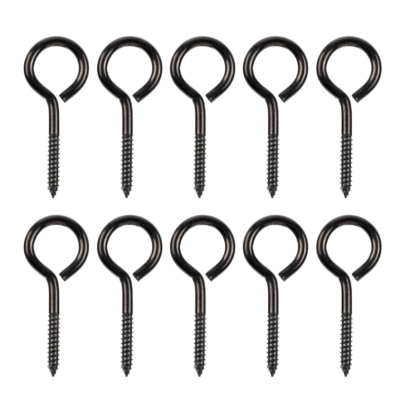 

6/10pcs 304 Stainless Steel Screw Eyes 65mm Black Round End Self-Tapping Eyelet Screws Lag wood Eyebolt for Hanging Lights
