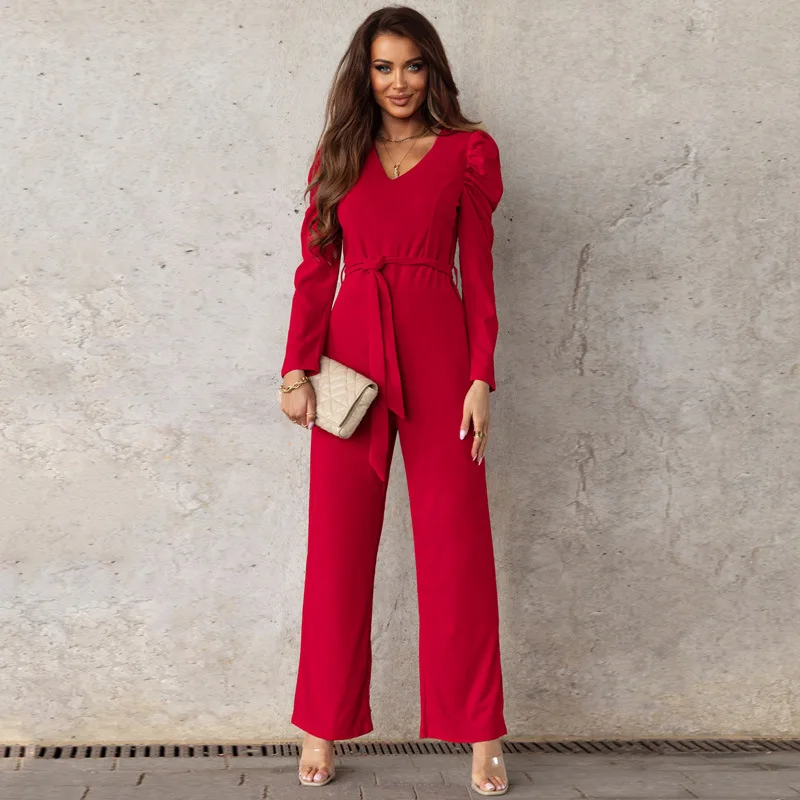 

Женский комбинезон с V-образным вырезом, однотонный повседневный элегантный комбинезон в европейском и американском стиле на бретелях, весна-лето 2023