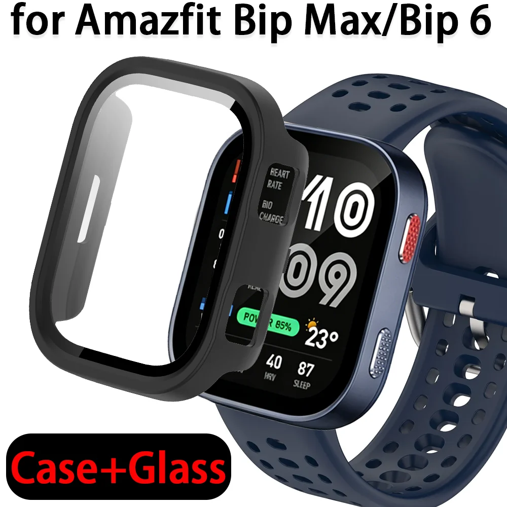 Фото Чехол для ПК + стекло для Amazfit Bip Max, защитная пленка от царапин, защитный бампер, защитный чехол для умных часов Amazfit Bip 6 №1