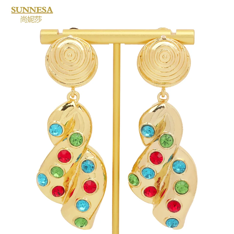 

SUNNESA Luxury Rhinestone Big Drop Earrings African Jewelry for Women Banquet Golden Irregularity Dubai Clip Earrings