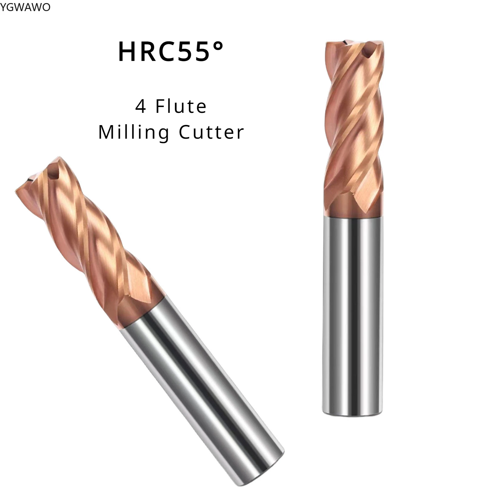 Концевая фреза HRC55 ° с 4 канавками TCT 1/2/3/4/5/6/8/10/12/14/16/18/20 мм металлическое