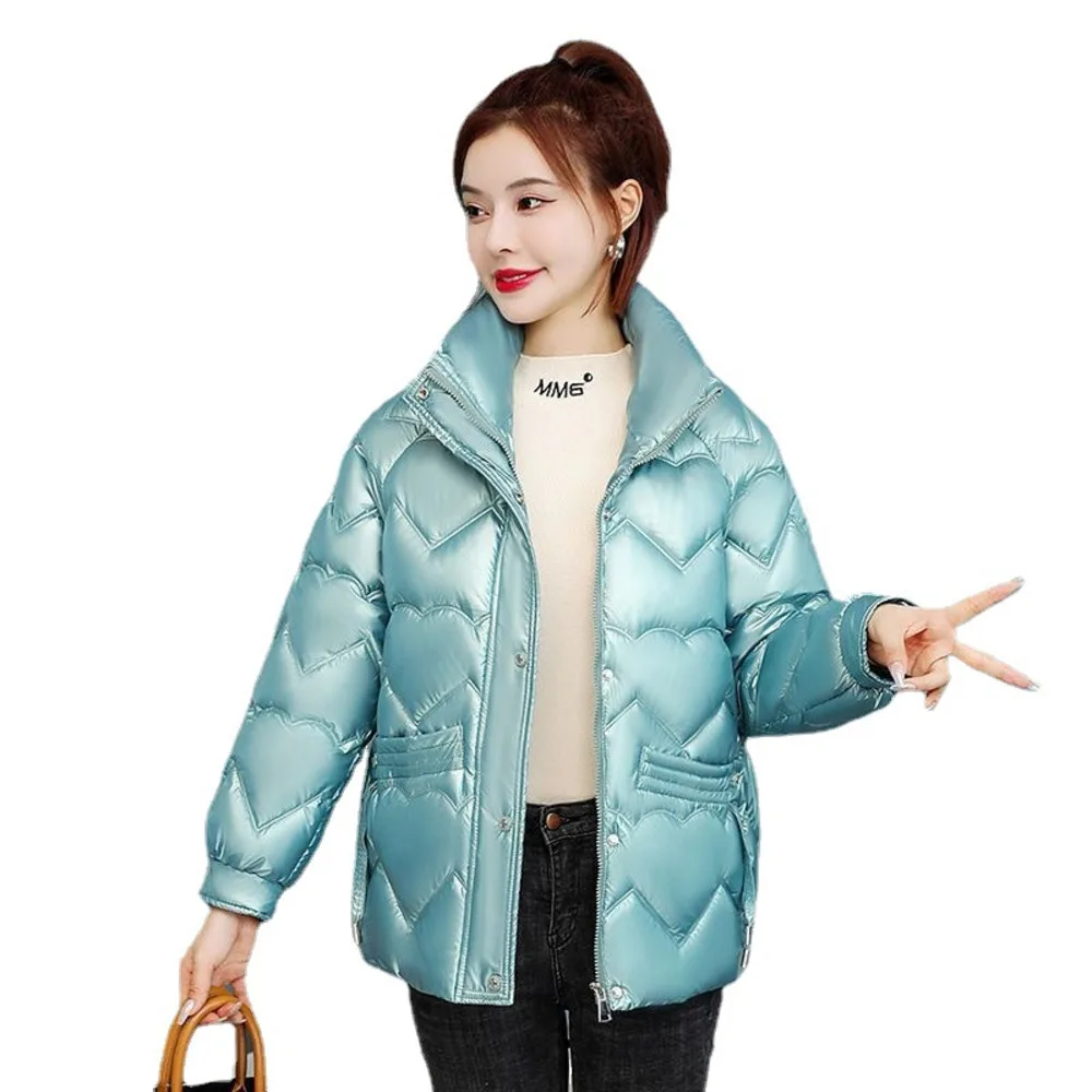 Bright face wash free cotton jacket for women in winter New Korean down cotton jacket Thickened stand collar casual short cotton