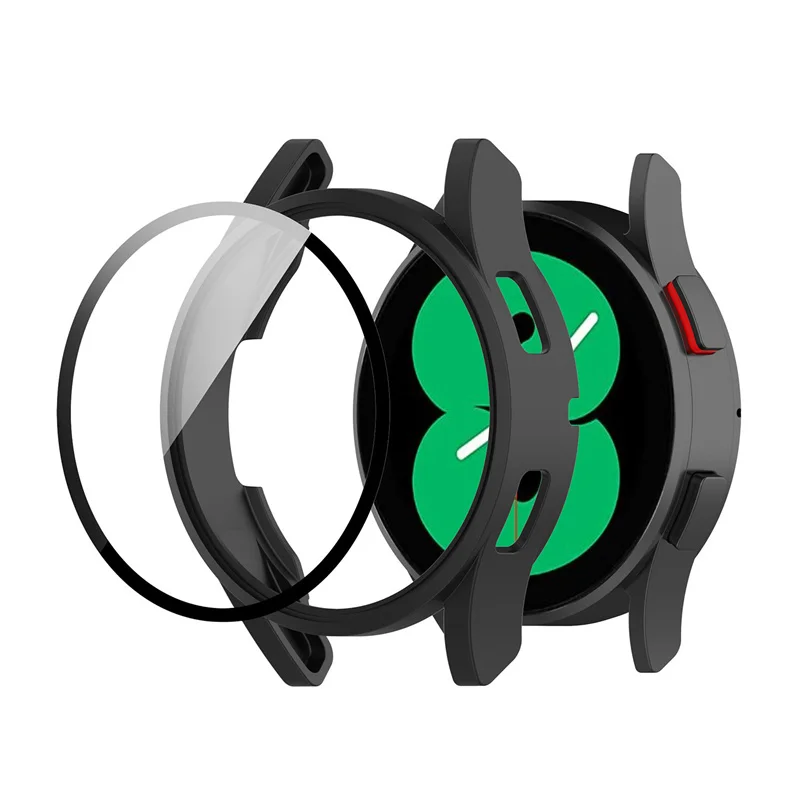 

Закаленное стекло + чехол для Samsung Galaxy Watch 4 44 мм 40 мм, 3D чехол-бампер из поликарбоната, защитная оболочка для экрана + пленка, аксессуары