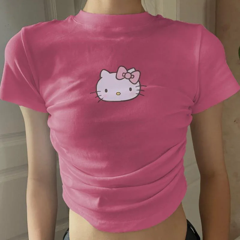 

Sanrio T-Shirt Kitty New Korea Girls' Knitted Lining Fashion Underlay Shirt Comfortable and Elastic Kawaii Spicy Girl Tight Fit