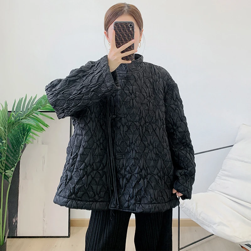 

SeeBeautiful Simple Loose Pleated Down Coat Jacket Stand Collar Long Sleeve Single Breasted Women 2022 Winter New Fashion Q856