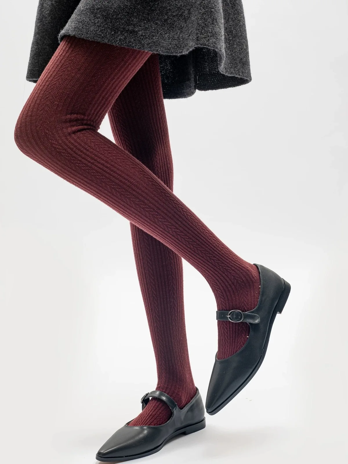 Весенне-осенние женские винтажные вязаные леггинсы Mori Girls Wheatear в полоску 300D