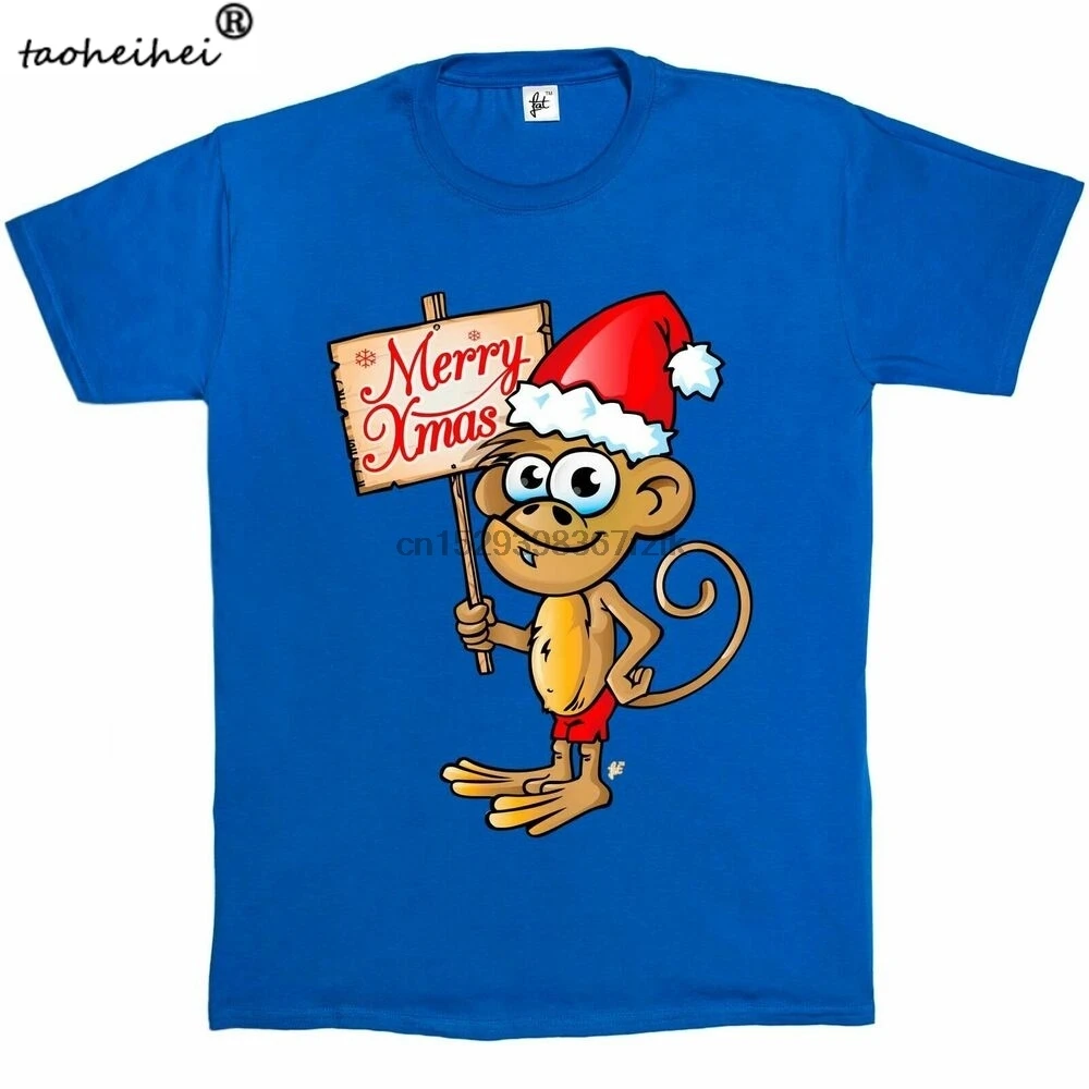 Мужская футболка с изображением веселого Рождества обезьяны в шляпе Санты -