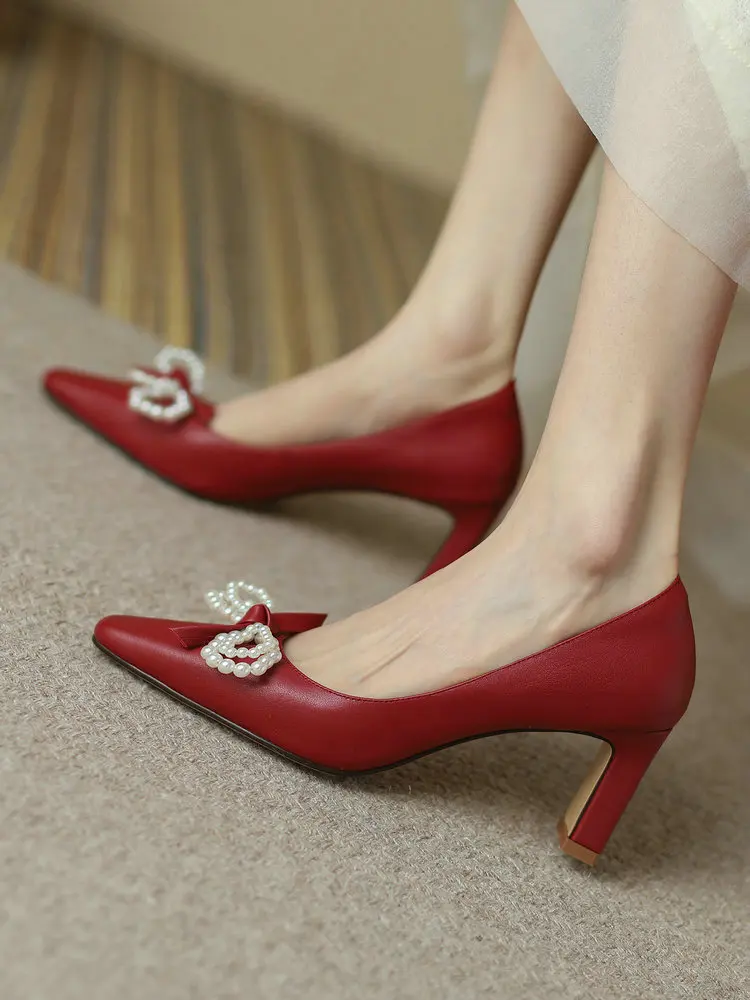 

EshtonShero New Fashion High Heels Shoes Sexy String Bead Women Pumps Pointed Toe Ladies Designer Elegant Office Feetwear