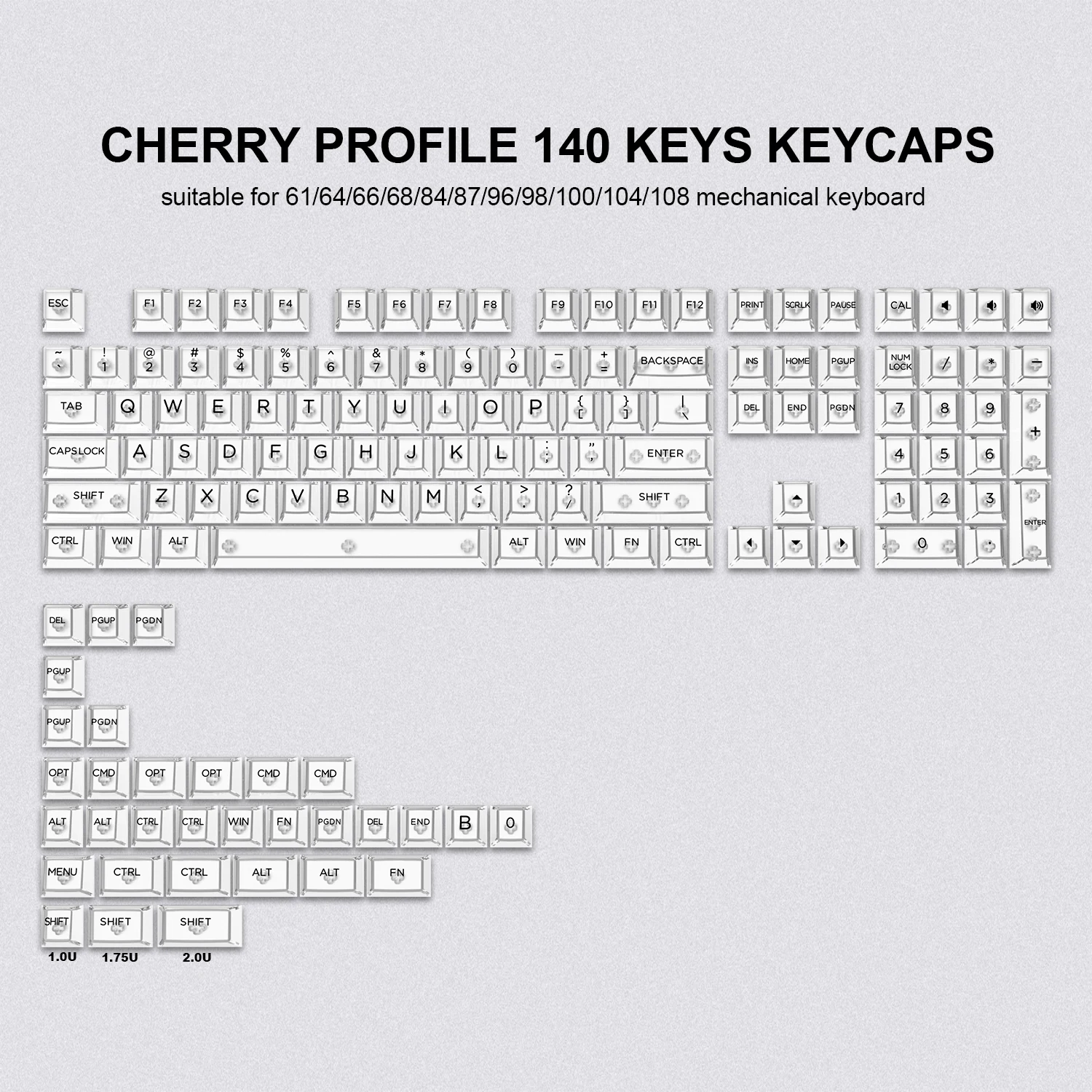 140/82 Key Clear Keycaps Cherry OSA Profile Black Transparent PC Keycap RGB Backlit for 60% Wireless Mechanical Gamer Keyboard images - 6