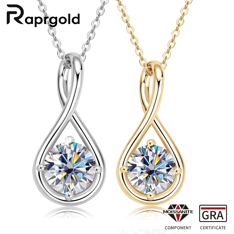RAPRGOLD 2 карата Муассанит с бриллиантами подвеска в форме капли воды ожерелья для