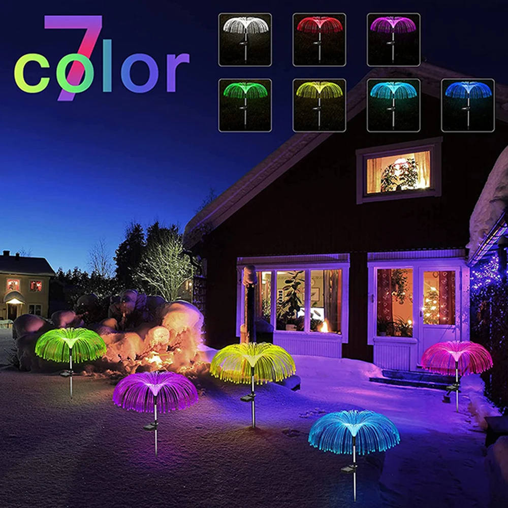

1X Solar Shadow Fiber Optic Jellyfish Lamp LED optical fiber jellyfish outdoor waterproof garden villa area courtyard lawn light