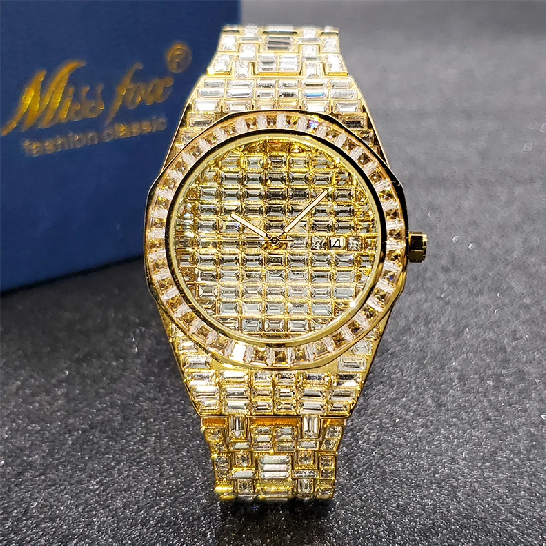 

Men Watch Gold Luxury Hip Hop Diamond Wristwatches Drop Ice Out Baguette Look Like Expensive Hand Clock New Watches Dropshipping