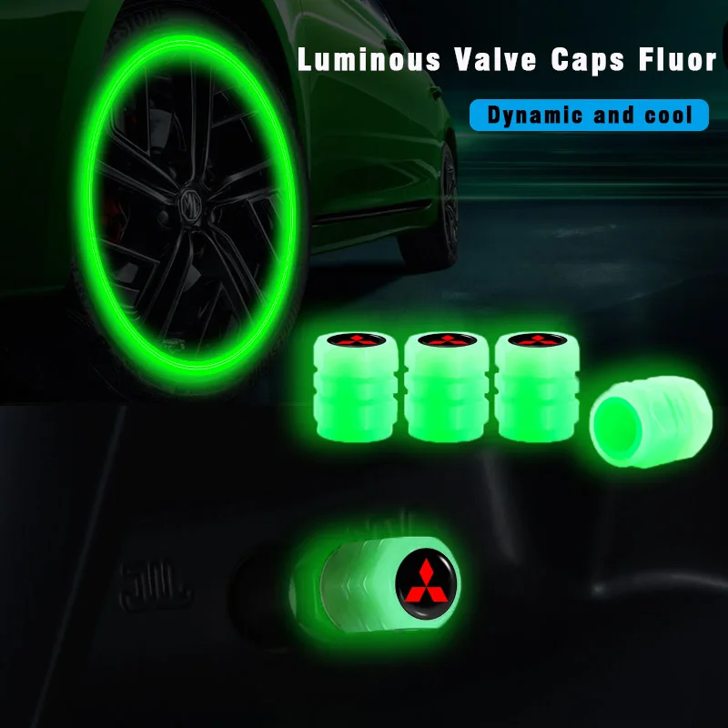 

4Pcs Car Tyre Fluorescent Valve Caps Luminous for Mitsubishi Mirage Lancer Ex Evo ASX L200 Xpander Pajero 2 Montero Accessories
