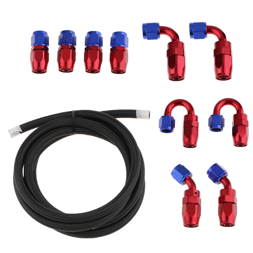 

10Ft Nylon Braided Fuel Line with Hose End Aluminum Fittings Kit