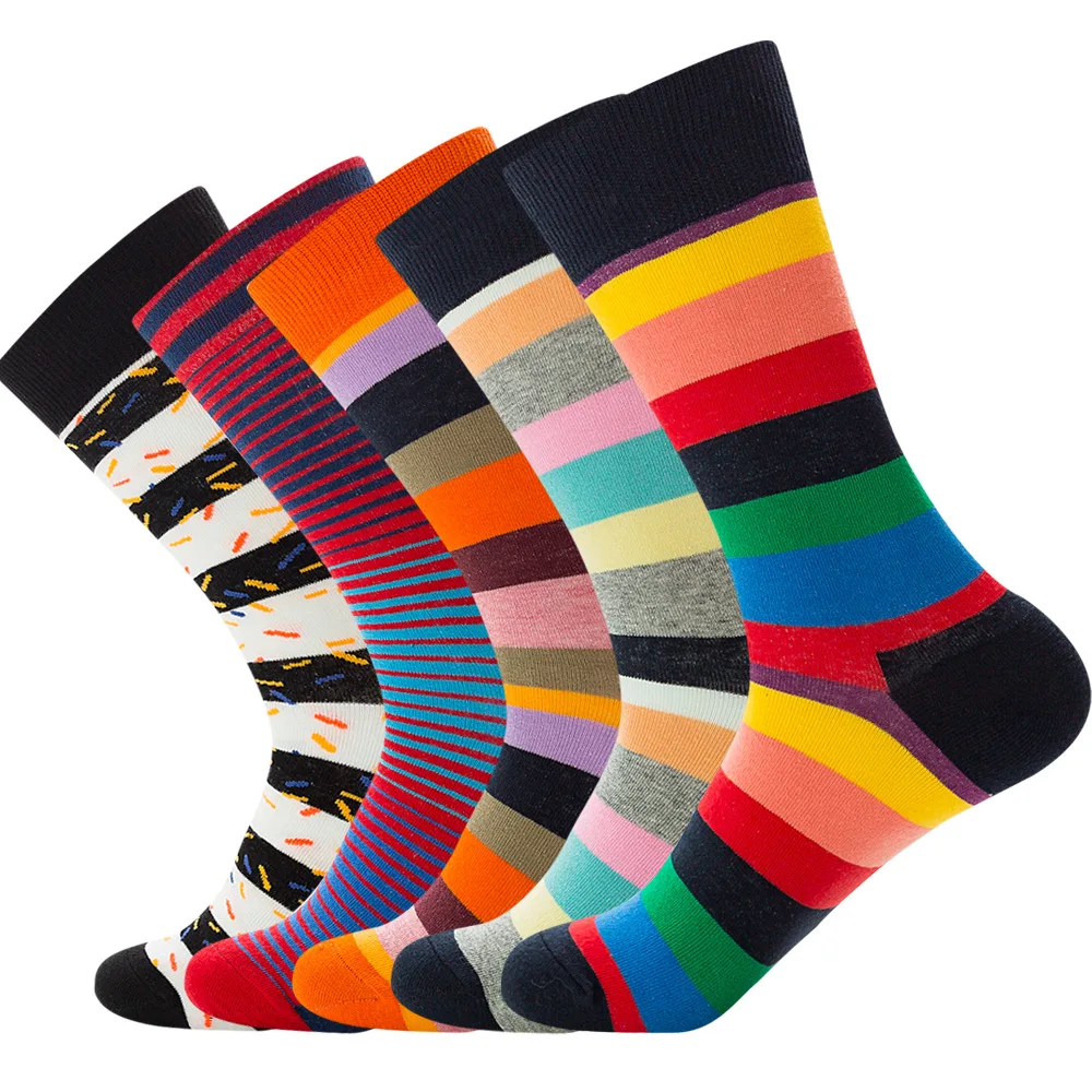 5 Pairs High Quality Happy Funny Women and Men Combed Cotton Socks Colorful Fashion Hiphop Casual Men Socks