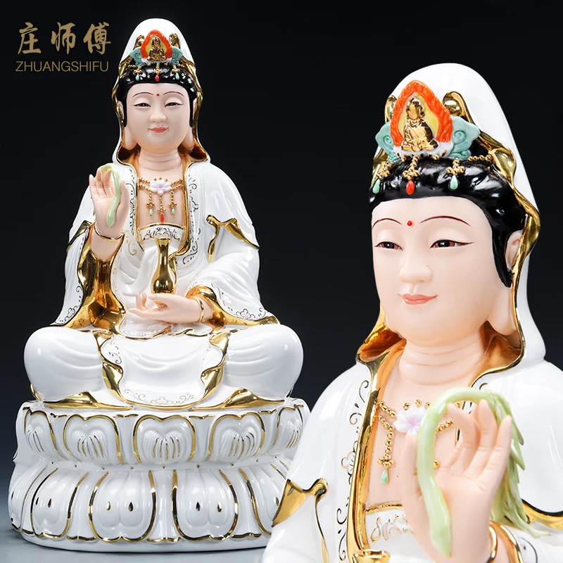 

Water Lilies Ceramic Guanyin Buddha Statue Enshrine Ornaments Guanyin Figure of Buddha Decorations for Home Home Accessories