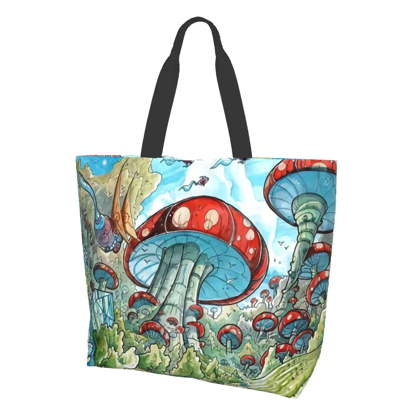 

Trippy Mushroom Fantasy Magic Psychedelic Mushroom Trip Art Canvas Tote Bag for Women Weekend Kitchen Grocery Bag