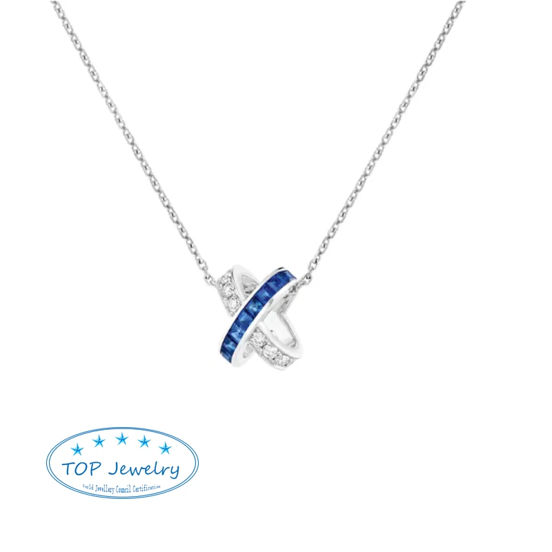 

CHAUMET PARIS Franch Luxury Brand Jewelry 925 Sterling Silver blue gemstone Cross X Pendants Necklace JEUX DE LIENS