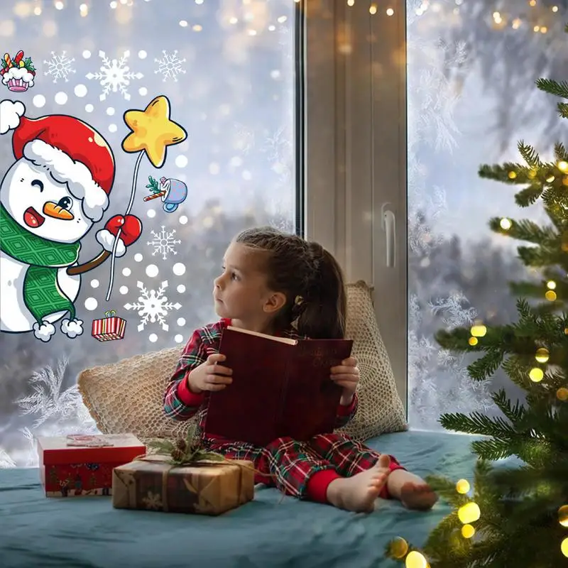 Зимние оконные наклейки Рождественский мультяшный Снеговик Наклейки домашний