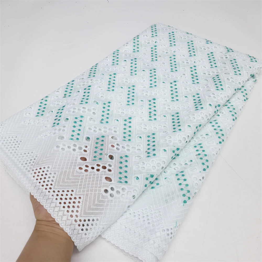 

2023 African Cotton Lace Fabric 5 Yards With Stones Nigerian Swiss Voile Cotton Lace Fabrics For Women Sewing Party Dresses