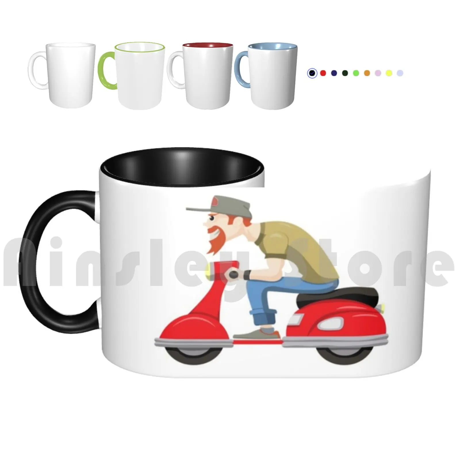 

Guy With Beard And On A Red Scooter Mugs Coffee Cups Scooter Hipster Beard
