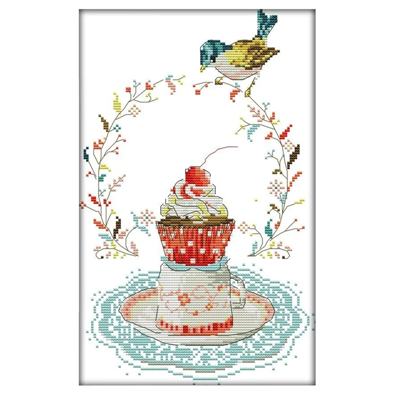 

DIY Cross Stitch Counted Kits Stamped Kit, 11CT Fabric Embroidery Crafts Needlepoint Kit(the Pastry and Bird)