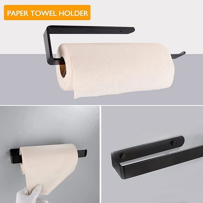 No Drilling Aluminum Towel Bar Self-adhesive Toilet Paper Holder Rack Punch Robe Hook Storage Shelf Bathroom Accessories Set |