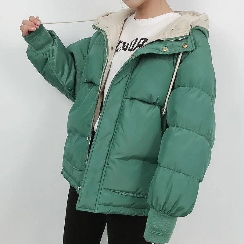 2021 New Autumn Jacket Parkas Female Solid Clothes Short Loose Women's Down Padded Jackets Thickened Hooded Winter Female Coats