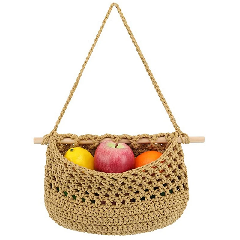 

Boho Hanging Fruit Woven Baskets Handmade Pocket Hanger Fruit Storage Wall Mount Organization To Store All Items