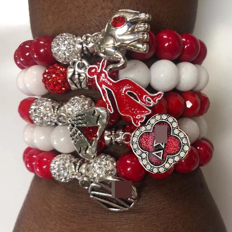 Red Elephant Elastic Sorority Gift Greek Charm Bracelet Set | Bracelets