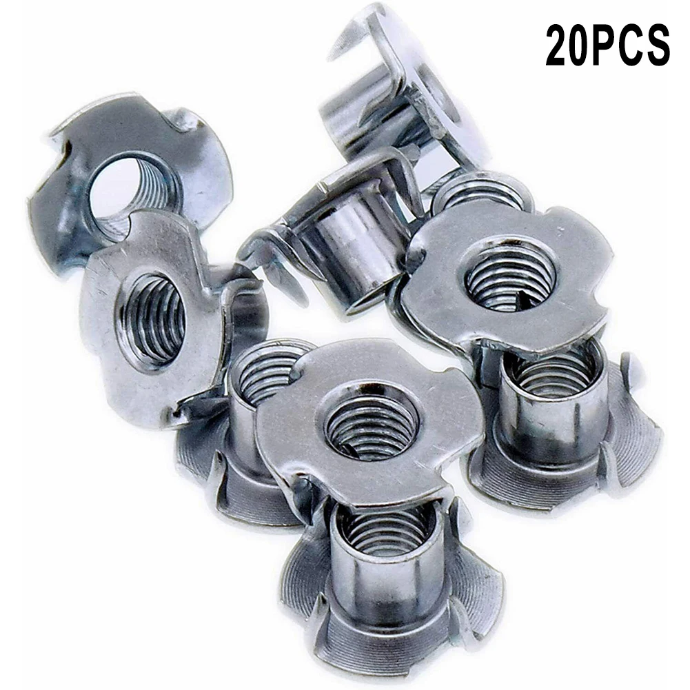 

T-nut Four Prong Nuts Wooden Furniture 20Pcs/set Anti-rotation Excellent Resistance Galvanized Steel M3/M5/M6/M8/M10