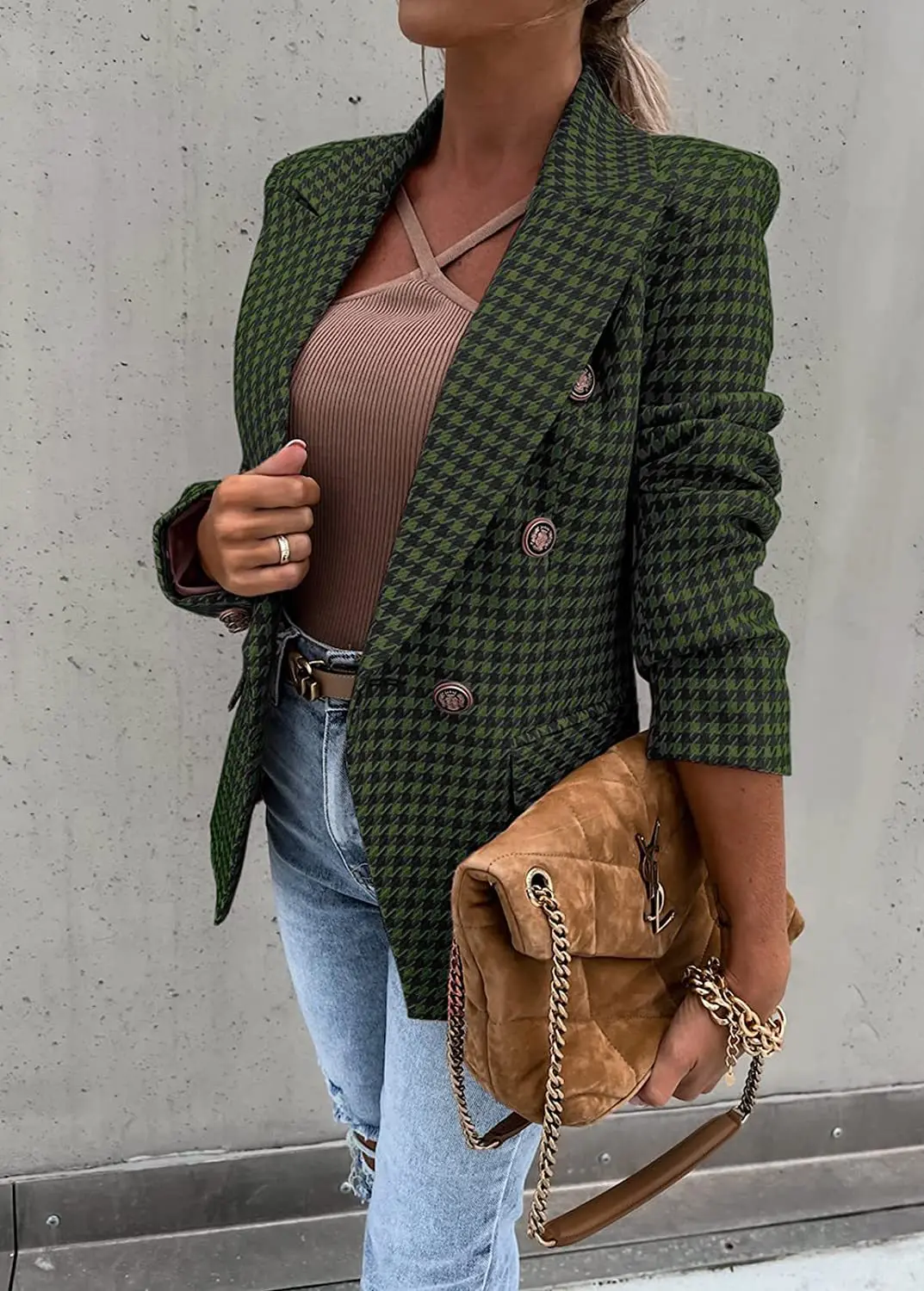 2023 Spring and Autumn New Plaid Printing Casual Jacket Slim Commuting Small Suit Blazer Women