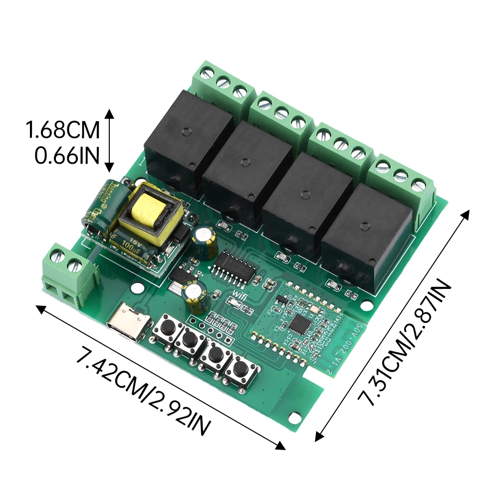 Умный 4-ходовой модуль реле дистанционного управления Bluetooth Wi-Fi с разъемом Type-C был
