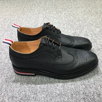 tb tnom shoes fashion brand footwear classic black pebble calfskin long wing brogues business wedding boutique tb leather shoes