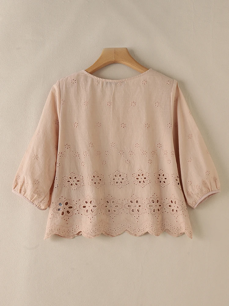 ZANZEA женские кружевные вязаные крючком футболки с круглым вырезом три четверти