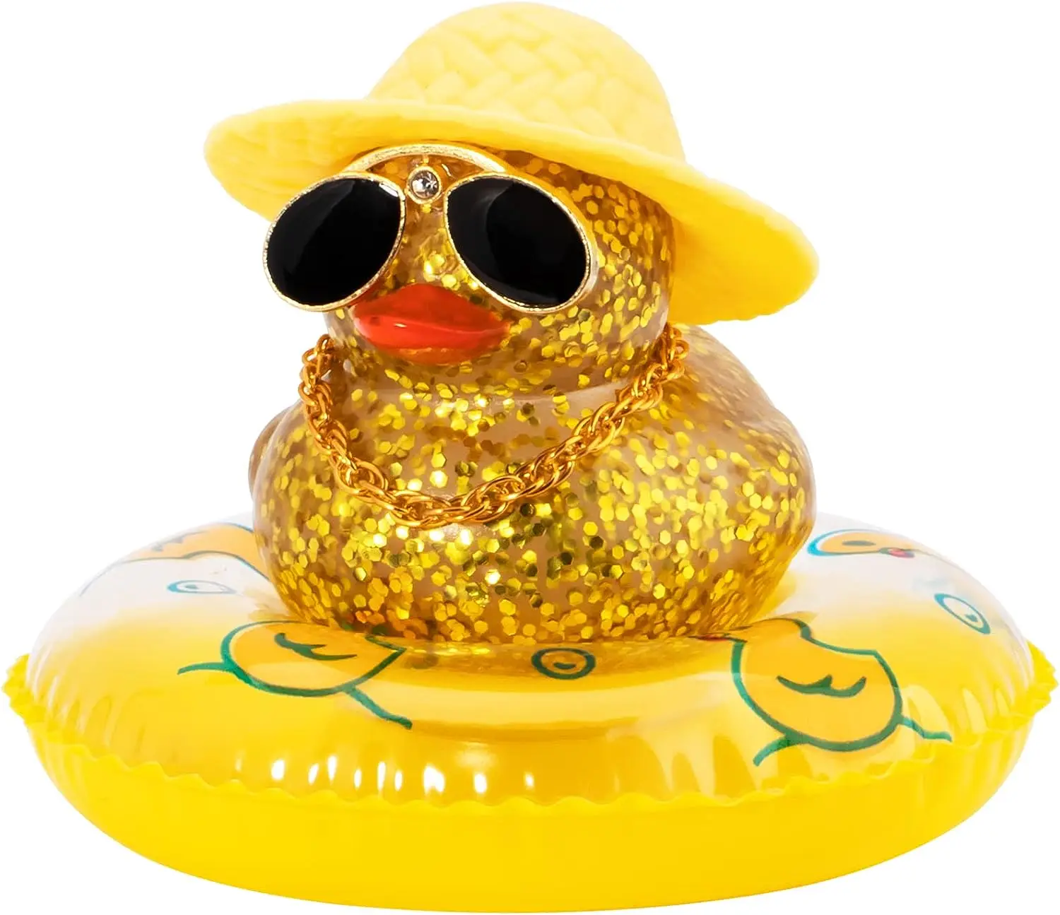 

Украшения для приборной панели автомобиля, резиновая утка для автомобиля, аксессуары для плавания, кольцо, солнцезащитные очки, шляпа и ожерелье