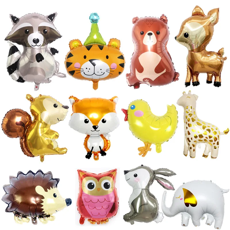 

Cartoon Style Jungle Safari Animal Aluminum Foil Balloons Forest Party Decorative Ballons Happy Birthday Party Decor Kids Baloon