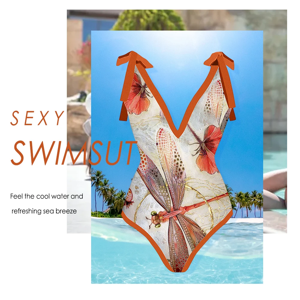 

Женский цельный купальник, пикантное бикини с цветочным принтом, шифоновое винтажное модное пляжное бикини со шнуровкой и бантом