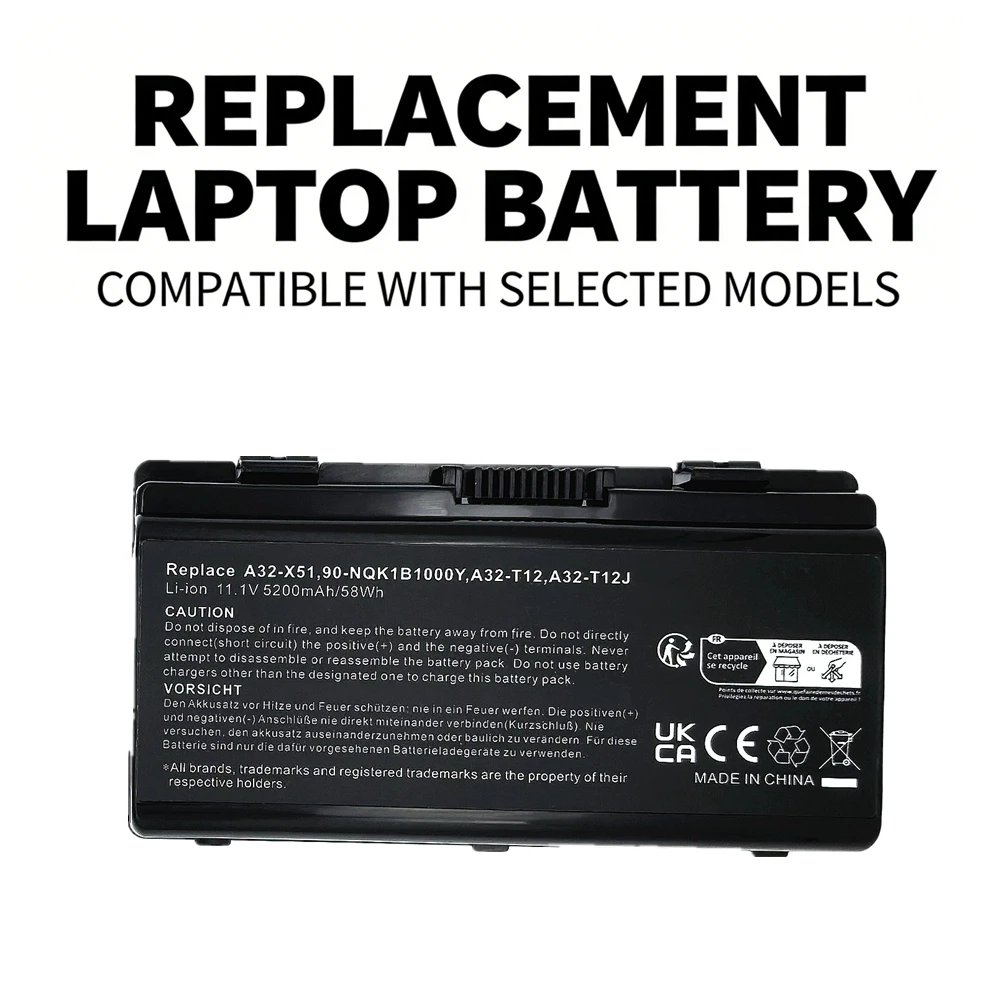 Фото Аккумулятор для ноутбука A31‑T12 A32‑T12 A32‑X51 для ASUS T12 T12C T12Er X51L X51R X51RL X58L X58LE Pro52RL 11.1В, перезаряжаемый, заменяемый. №2