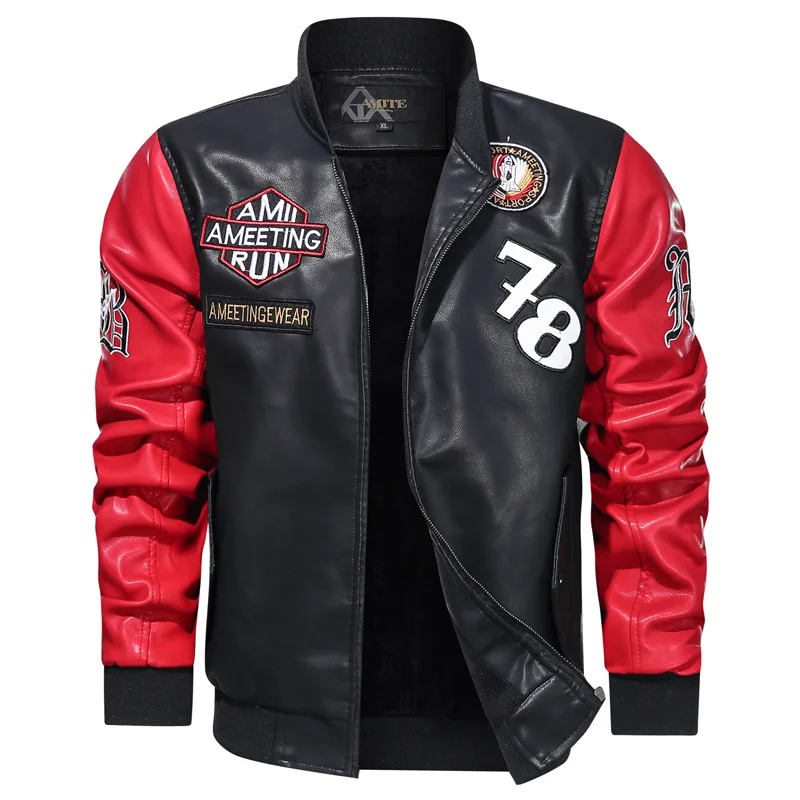 

Jacket Autumn PU Leather 2023 Patchwork Spring Jacket Men Casual Zipper Outwear Men Motorcycle Slim Fit Fleece Jacket Coat Men