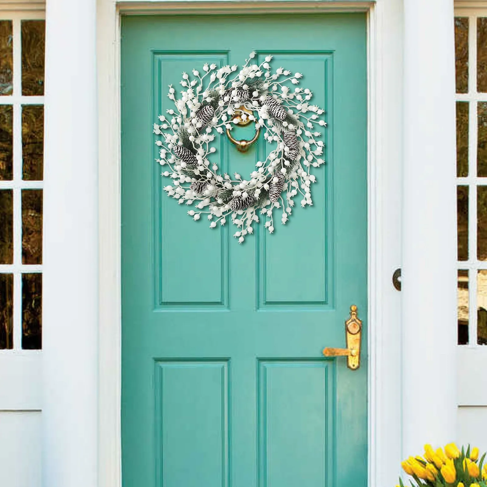 

Pearl White Fuling Vine Berries Wreath Home Decor Door Front Decorative Garland Summer Door Front Wreath Window Suction Cups