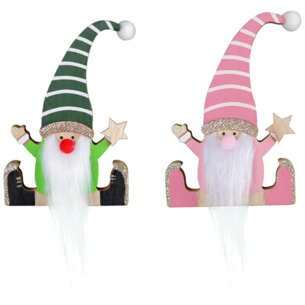 

2 Pcs Dining Table Christmas Centerpiece Sign Wood Gnome Wooden Xmas Party Craft Desktop Decor